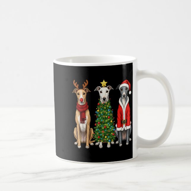 Retro Christmas Ghound Santa Reindeer Dog Lover  Coffee Mug (Right)