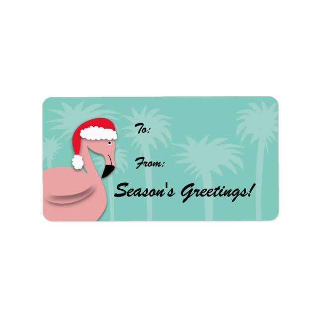 Retro Christmas Gift Tag - Pink Flamingo (Front)