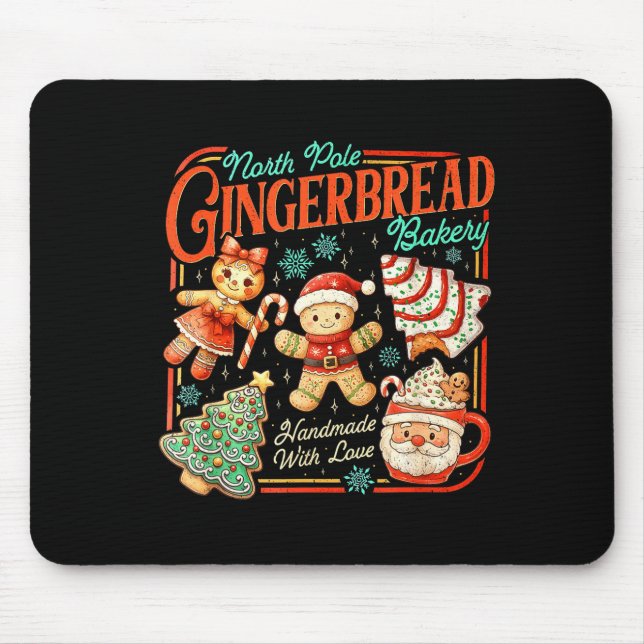 Retro Christmas Gingerbread Bakery North Le Cookie Mouse Pad (Front)
