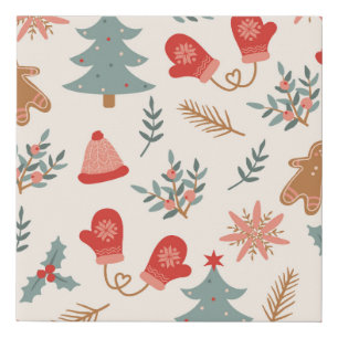 Retro Christmas Gingerbread Pattern. Faux Canvas Print