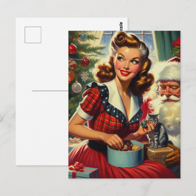 Retro Christmas Girl Postcard (Front/Back)