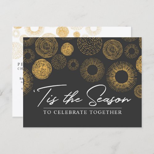 Retro Christmas Gold Burst Holiday Dinner  Party Invitation Postcard