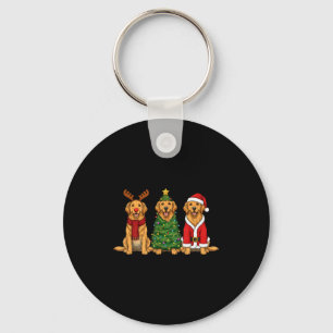 Retro Christmas Golden Retriever Santa Reindeer Do Keychain
