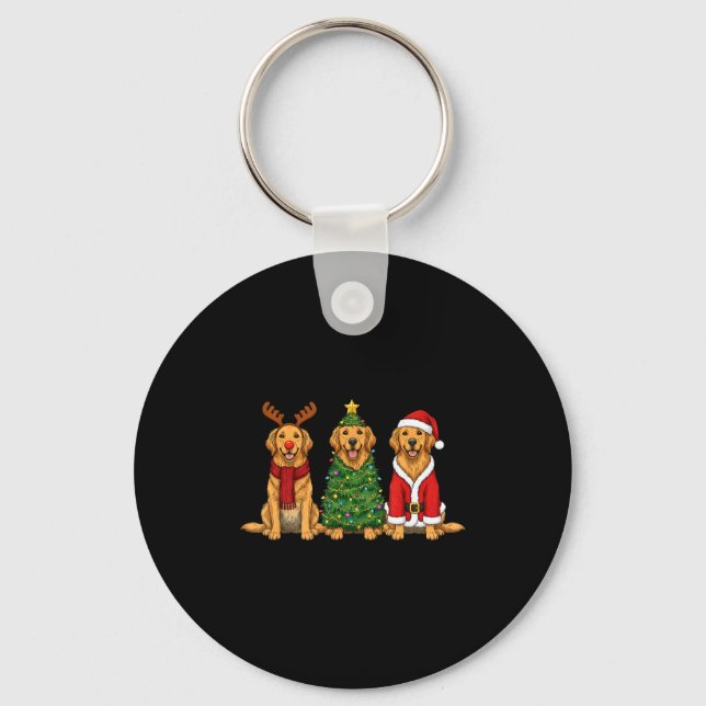 Retro Christmas Golden Retriever Santa Reindeer Do Keychain (Front)