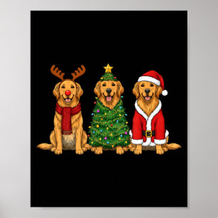Retro Christmas Golden Retriever Santa Reindeer Do Poster