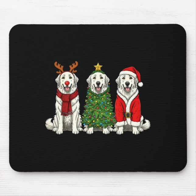 Retro Christmas Great Pyrenees Santa Reindeer Dog  Mouse Pad (Front)