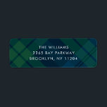 Retro Christmas Green Blue Plaid Return Address Label<br><div class="desc">You can change the color of all text, the background color and pine trees at the back. You can do it in the Zazzle editor, feel free to contact me if you need details on how to do it, or if you need any other help or new item. I respond...</div>
