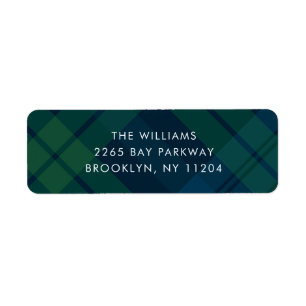 Retro Christmas Green Blue Plaid Return Address Label