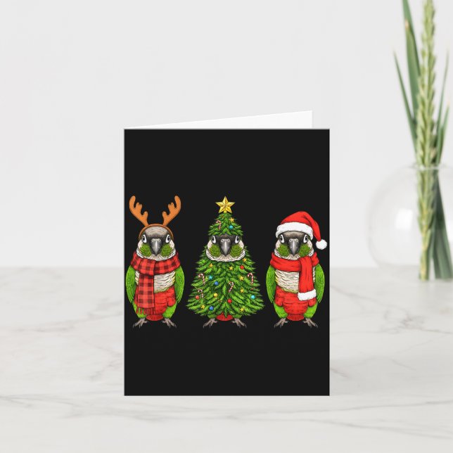 Retro Christmas Green Cheek Conure Parrot Santa Re Card (Front)