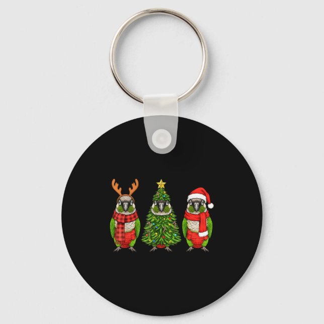 Retro Christmas Green Cheek Conure Parrot Santa Re Keychain (Front)