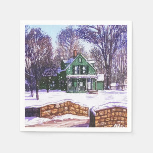 Retro Christmas Greenery Winter Home Road Napkins