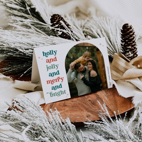 Retro Christmas Greeting Arch Photo Family Holiday Card