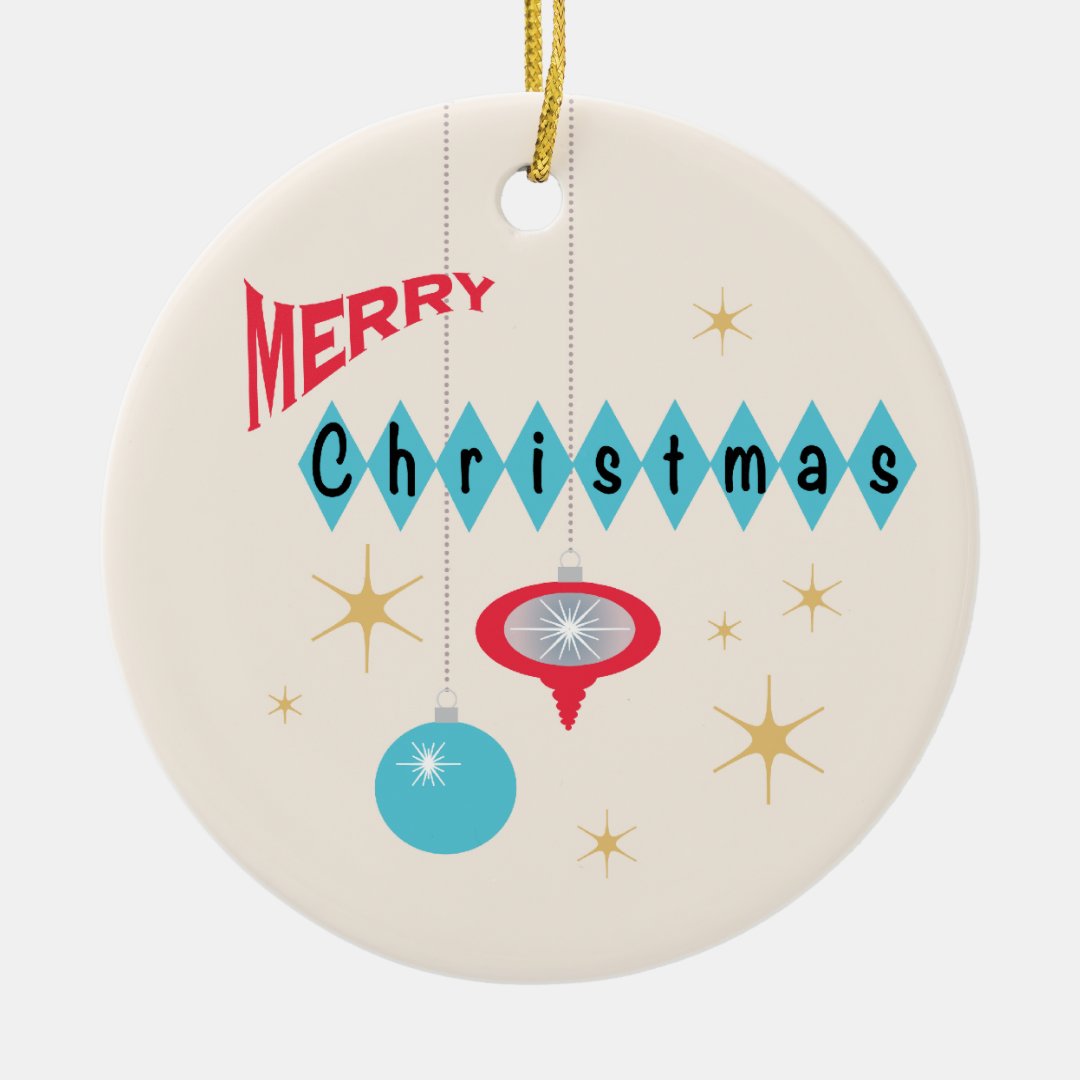 Retro Christmas greeting ornament | Zazzle