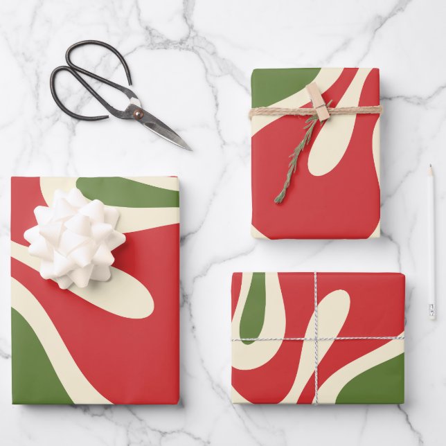 Retro Christmas Groovy Funky Abstract Red Green Wrapping Paper Sheets (Front)