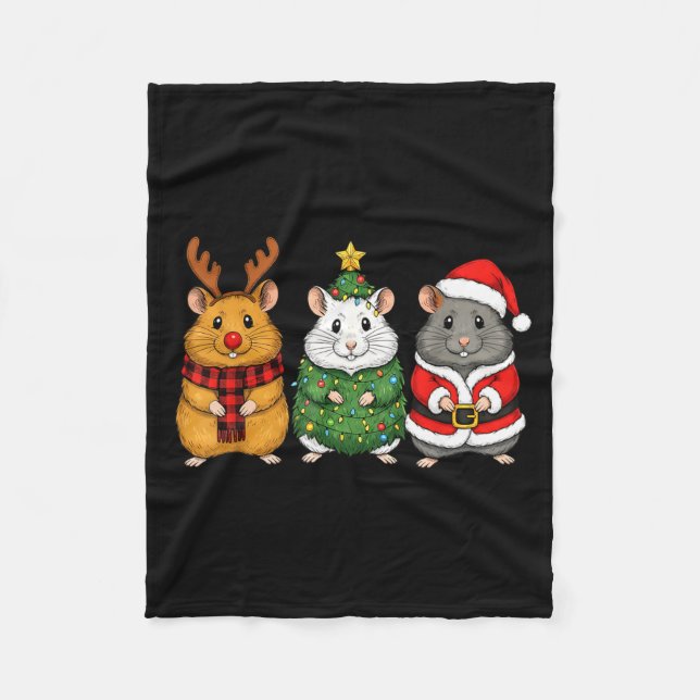 Retro Christmas Hamster Santa Reindeer  Fleece Blanket (Front)