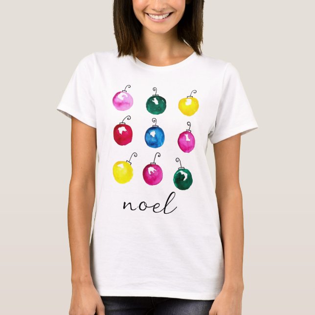 Retro Christmas Hand-Drawn Ornaments Chic Noel T-Shirt (Front)