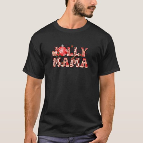 Retro Christmas Hippie Jolly Mama Red Buffalo Plai T_Shirt