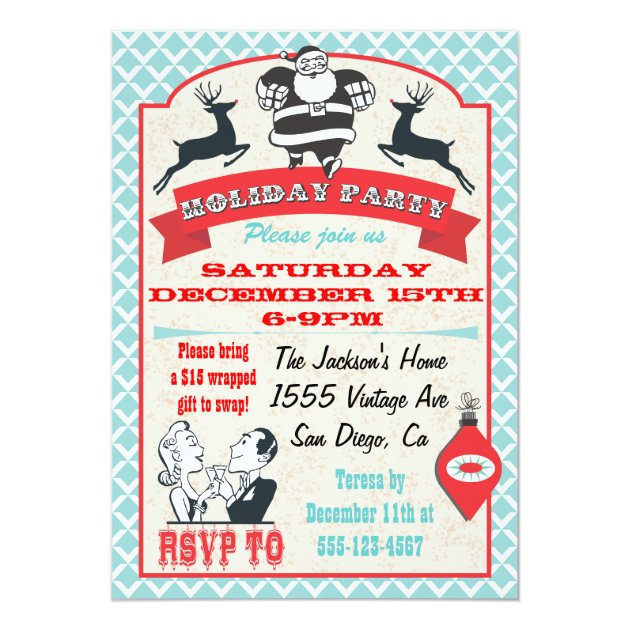Retro Christmas Holiday Cocktail Party Invitations