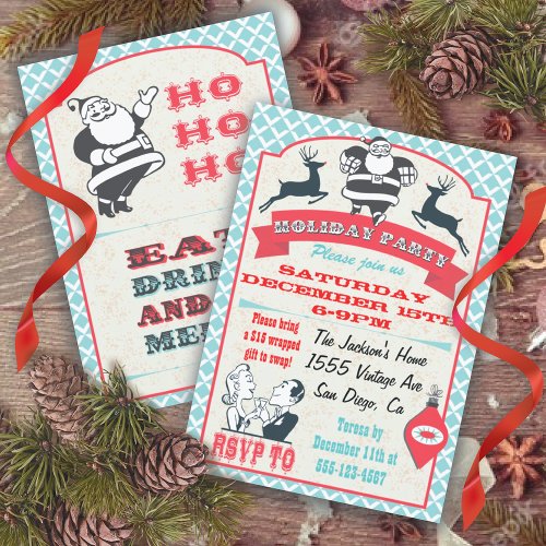 Retro Christmas Holiday Cocktail Party Invitations