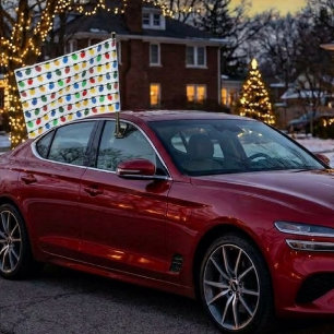 Retro Christmas Holiday Colorful String Lights Art Car Flag