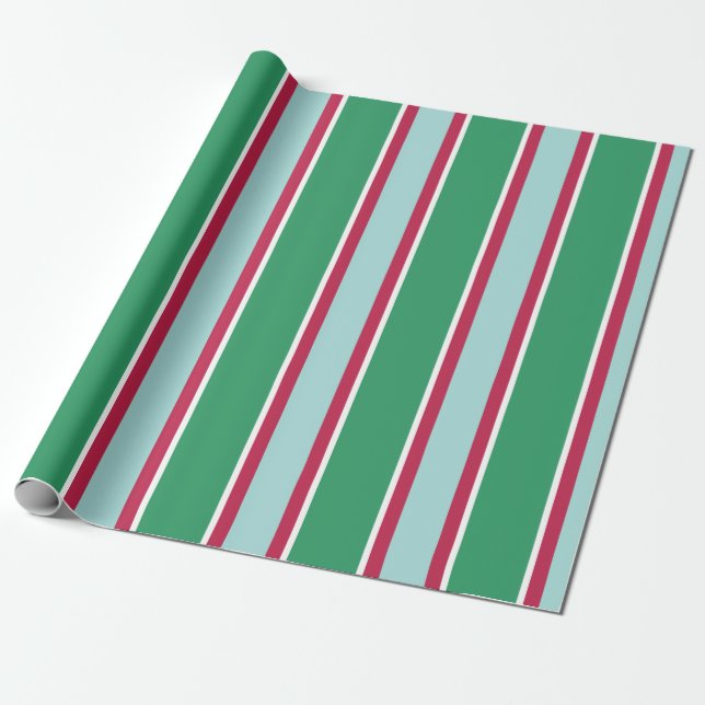 Retro Christmas Holiday Green Red Wrapping Paper (Unrolled)