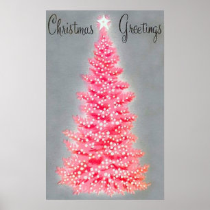 Retro Christmas Holiday pink tree poster