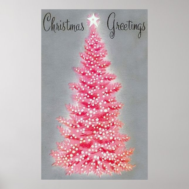 Retro Christmas Holiday pink tree poster (Front)