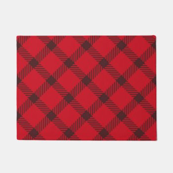 Retro Christmas Holiday Tartan Plaid Red Doormat by All_About_Christmas at Zazzle