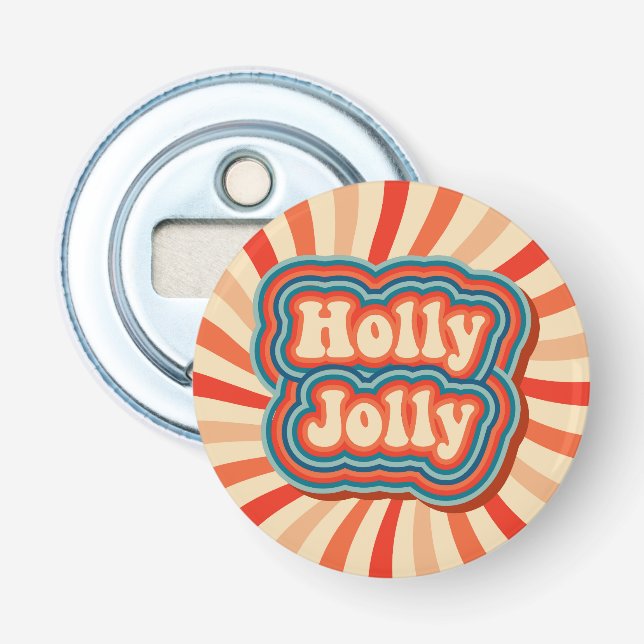 Retro Christmas Holidays Holly Jolly Typography Bottle Opener (Front)