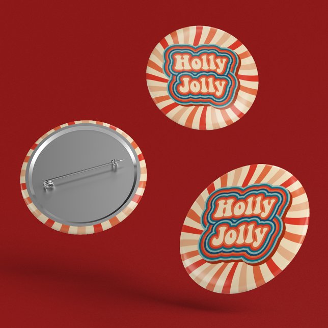 Retro Christmas Holidays Holly Jolly Typography Button (Creator Uploaded)