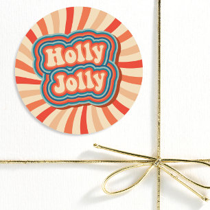 Retro Christmas Holidays Holly Jolly Typography Classic Round Sticker