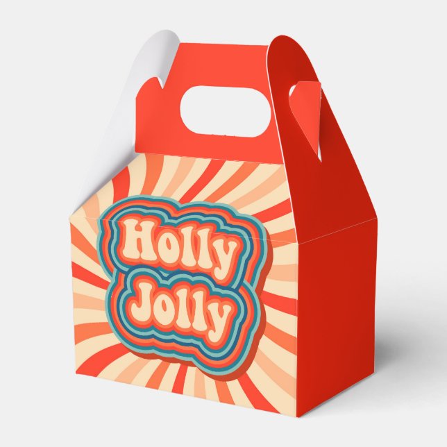 Retro Christmas Holidays Holly Jolly Typography Favor Boxes (Front Side)