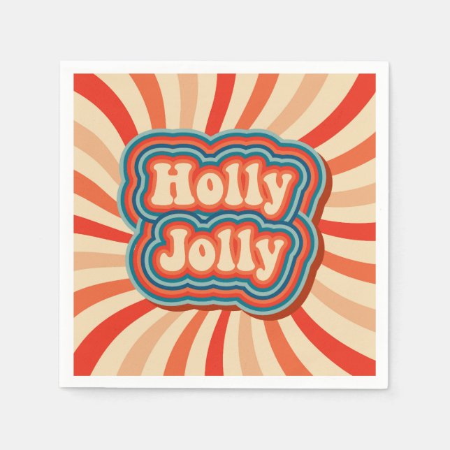 Retro Christmas Holidays Holly Jolly Typography Napkins (Front)