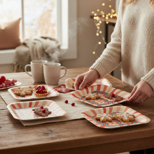 Retro Christmas Holidays Holly Jolly Typography Paper Plates