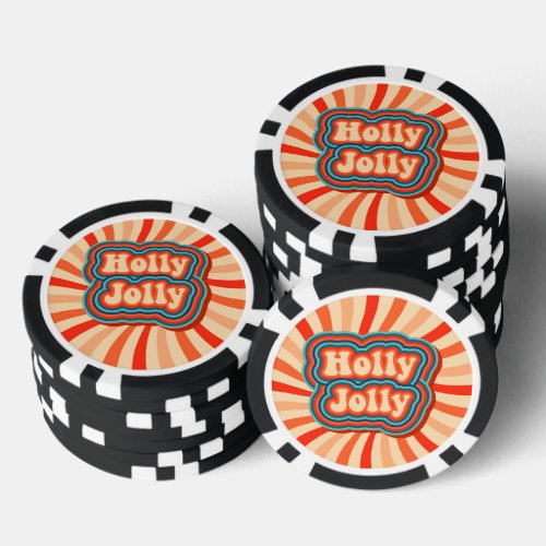 Retro Christmas Holidays Holly Jolly Typography Poker Chips