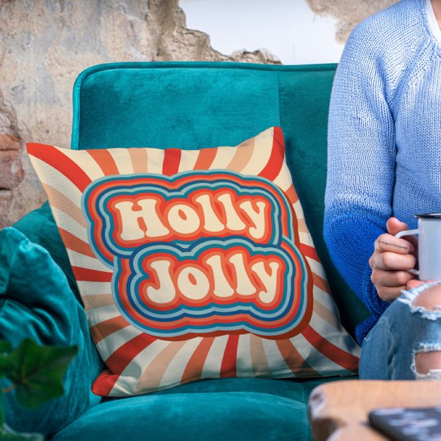 Retro Christmas Holidays Holly Jolly Typography Throw Pillow (Creator Uploaded)