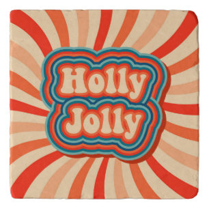 Retro Christmas Holidays Holly Jolly Typography Trivet
