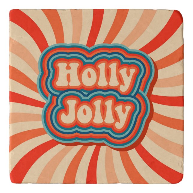 Retro Christmas Holidays Holly Jolly Typography Trivet (Front)