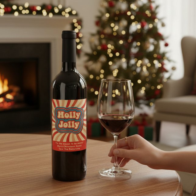 Retro Christmas Holidays Holly Jolly Typography Wine Label (Creator Uploaded)