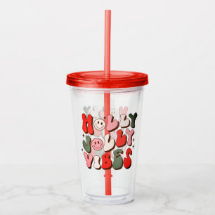Retro Christmas Holly Jolly Vibes Trendy Holidays Acrylic Tumbler