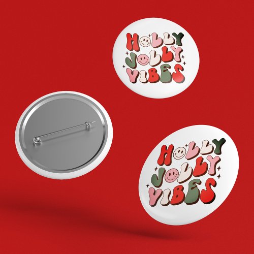 Retro Christmas Holly Jolly Vibes Trendy Holidays Button