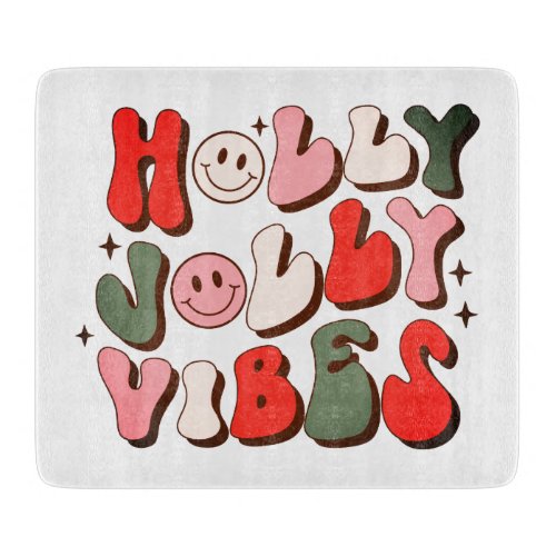 Retro Christmas Holly Jolly Vibes Trendy Holidays Cutting Board