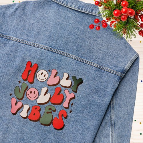 Retro Christmas Holly Jolly Vibes Trendy Holidays Denim Jacket