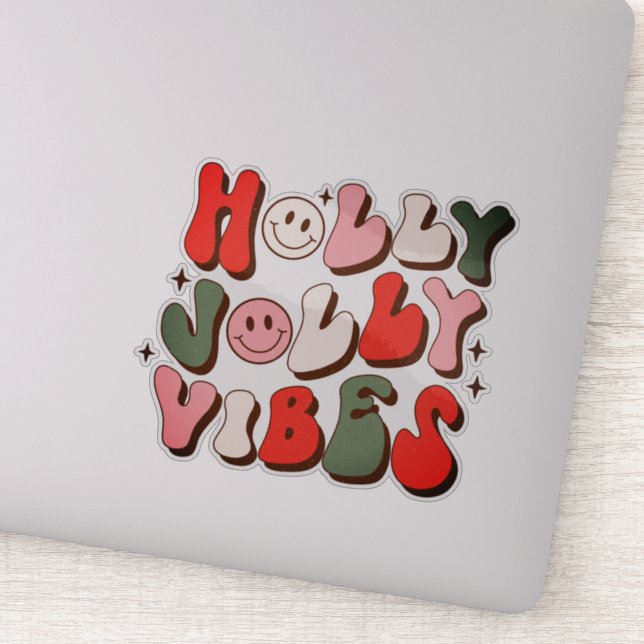 Retro Christmas Holly Jolly Vibes Trendy Holidays Sticker (Detail)