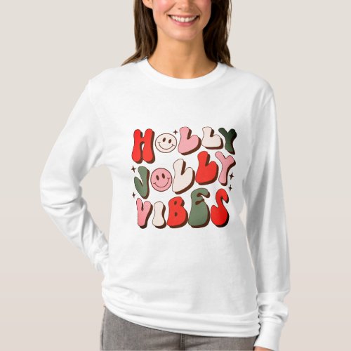 Retro Christmas Holly Jolly Vibes Trendy Holidays T_Shirt