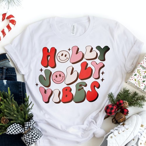 Retro Christmas Holly Jolly Vibes Trendy Holidays T_Shirt