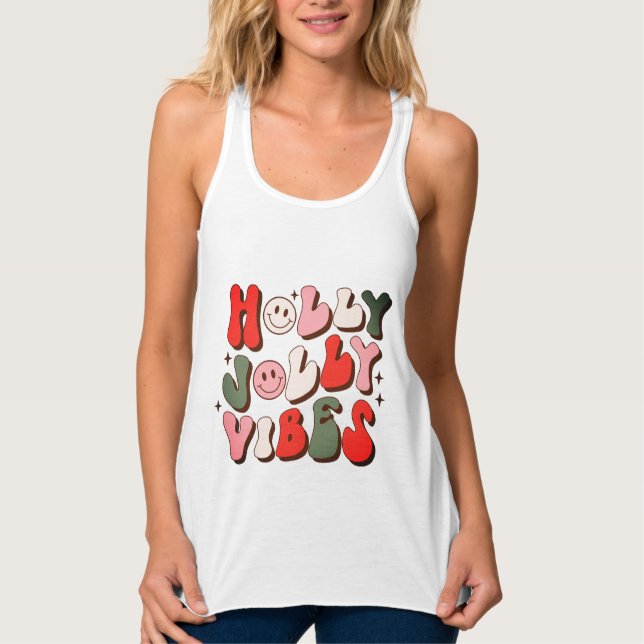 Retro Christmas Holly Jolly Vibes Trendy Holidays Tank Top (Front)