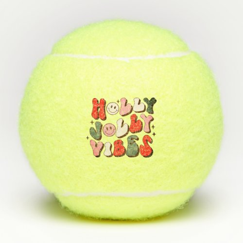 Retro Christmas Holly Jolly Vibes Trendy Holidays Tennis Balls