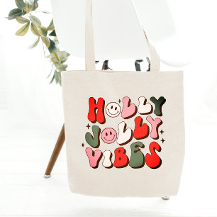 Retro Christmas Holly Jolly Vibes Trendy Holidays Tote Bag