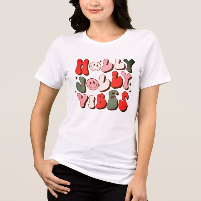 Retro Christmas Holly Jolly Vibes Trendy Holidays Tri-Blend Shirt (Front)